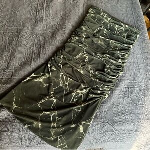 NWT Zara Ruched Green Marble Midi Skirt
